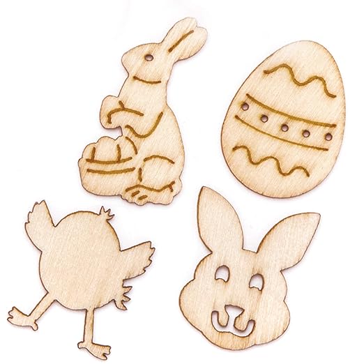 Baker Ross AT476 Easter Mini Wooden Shapes - Pack of 50, Creative Art And Craft Supplies For Kids To Make And Decorate