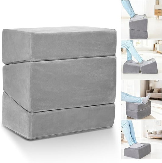 3-Level Adjustable Foot Rest for Under Desk at Work, Ergonomic High-Density Foam Footstool with Crystal Velvet Washable Cover for Office/Home/Game (Gray, 17x11.2x17 Inch)