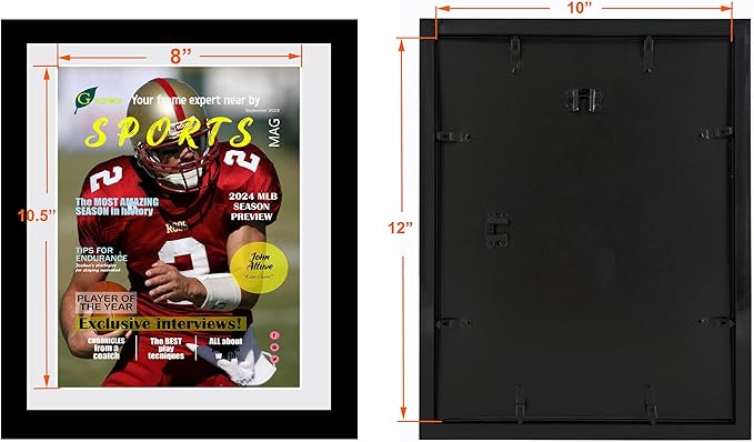 Goldfinch 2 Packs Sports Magazine Frames Displays Magazines Measuring 8 x 10.5 inches with White Core Matting,Suitable for 1994-Current Collector's Edition Sports Magazines with Installed Hangers