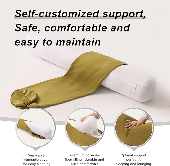 Body Pillow for Adults – Long Bolster Pillow for Bed, Round Cuddle Pillow, Full Support for Side Sleepers,39 x 7.87 Inches,Golden Yellow