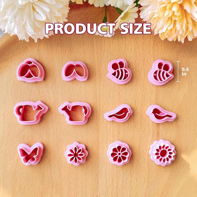 Keoker Spring Clay Cutters,12 Spring Polymer Clay Cutters, Flower Clay Cutters, Spring Clay Cutters for Polymer Clay Jewelry, (A)