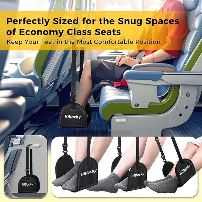 2 Pack - Foot Hammock for Plane Travel, Portable Airplane Foot Hammock with Memory Foam and Hardboard, Airplane Travel Essentials