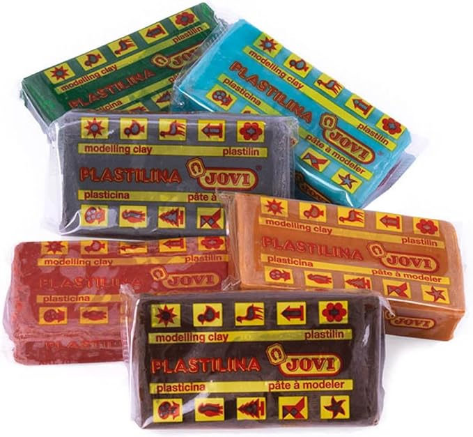Jovi Plastilina Reusable and Non-Drying Modeling Clay; Nature Colors, 1.75 Oz. Bars, Set of 18, 3 Each of 6 Colors, Perfect for Arts and Crafts Projects