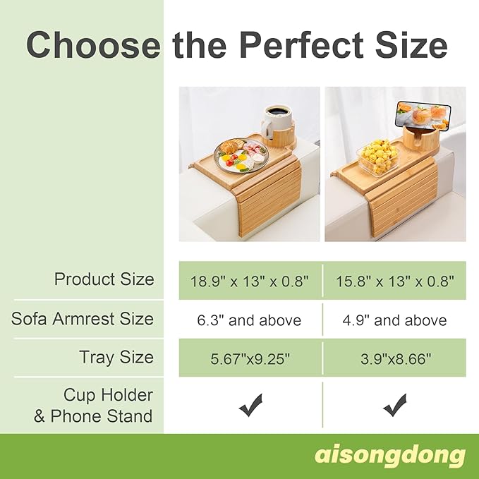 Couch Cup Holder - 3 in 1 Sofa Arm Tray with 360° Rotating Cup Holder & Phone Stand,Arm Chair Rest Table Fits Various of Large Width Couches Armrest,Anti-Slip Foldable Couch Tray for Drinks