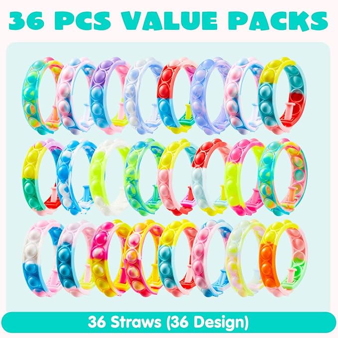 JOYIN 36 Packs Valentines Day Pop Fidget Bracelet, Multicolor Stress Relief Finger Press Bracelets Wristband Fidget Toys for Kids Valentine's Classroom Exchange, Valentine's Party Favors