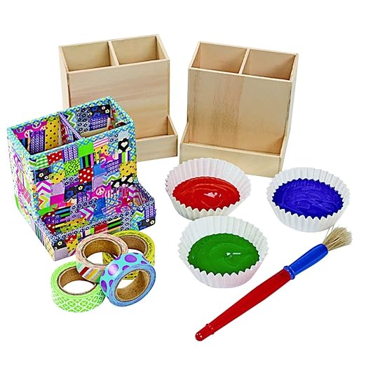 Colorations® Decorate Your Own Wooden Desktop Organizer, Set of 12, Craft for Kids, Pre-Assembled Organzier, Create Unique & Personal Designs, Fun Kids Craft Project, Craft Project for Boys & Girls