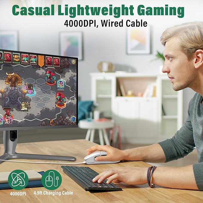 E-YOOSO XuanGui Rechargeable Wireless Mouse,Bluetooth Mouse for Laptop,Tri-Mode 2.4G/BT5.1/USB C,150 Hour Battery Life,5-Level DPI 4000 Max,50g Lightweight,for Laptop/PC/Computer/Mac/Tablet (White-2)