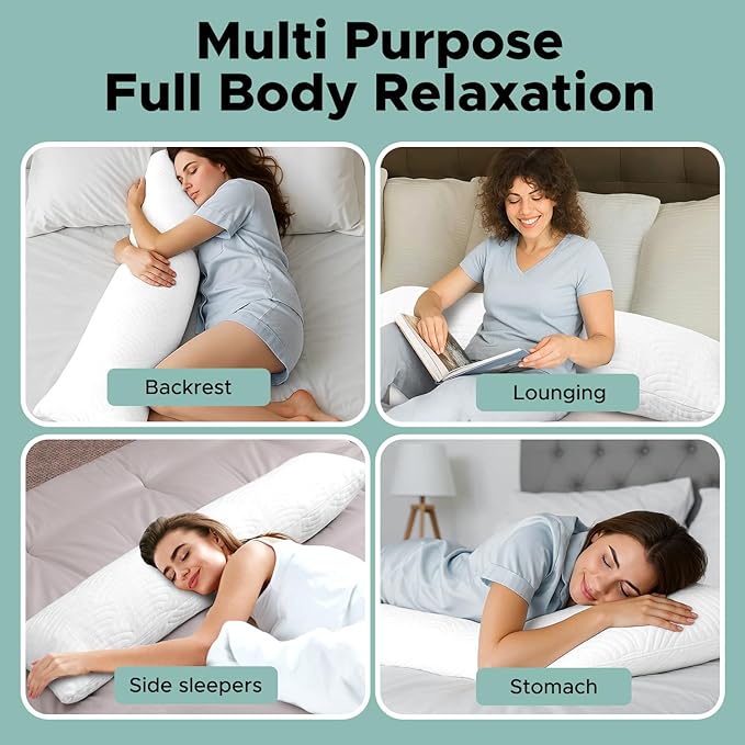 Body Pillow, Memory Foam Body Pillows for Adults Sleeping, Long Pillow for Sleeping with Removable Cover and Adjustable Filling for Side Sleeper & Pregnancy, 41x10 Inch, White