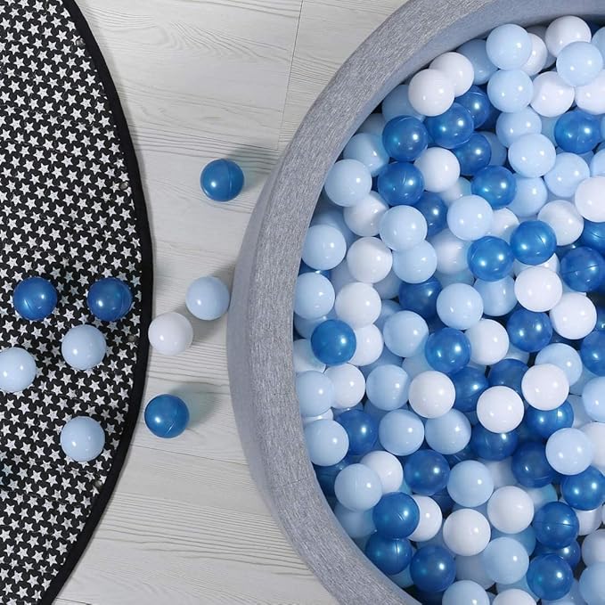 GOGOSO Ball Pit Balls Blue Balls for Ball Pits, Baby Pool for Babies, Kids, Toddlers, Boys, Phthalate Free BPA Free, Pack of 100 with Storage Bag, with Color Pearl Blue, Light Blue, White