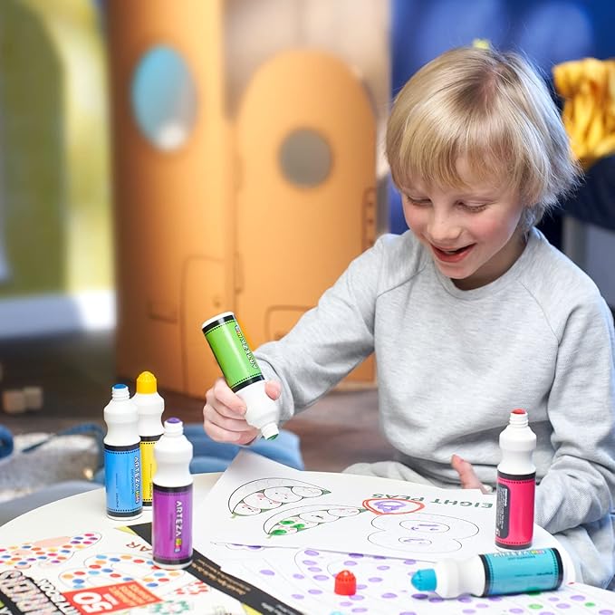 Arteza Kids Dot Markers and Activity Book, 6 Nontoxic Bingo Daubers, 50-Page Book