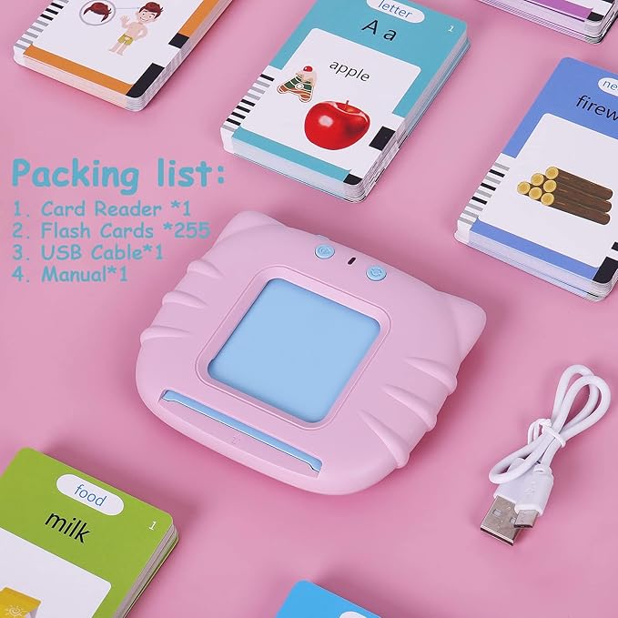 Talking Flash Cards for Toddler 510 Sight Words Early Educational Montessori Toys, Autism Sensory Toys Speech Therapy Toys for Boys Girls Gift Preschool Learning Resource (Pink_255 Cards)