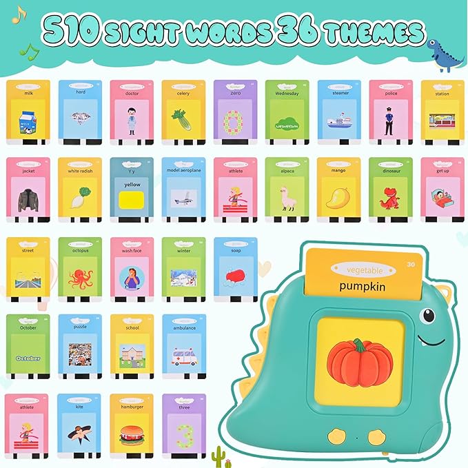 Talking Flash Cards Toys for Toddlers 1 2 3 4 5 6, 510 Sight Words, Montessori Educational Learning Interactive Toddler Toys,Speech Therapy Toys, Birthday Christmas Ideal Gift
