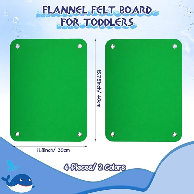 4 Pieces Felt Board for Toddlers Classroom Flannel Board Stories for Preschool Homeschooling, Kids Felt Story Activity Wall Hanging Children Birthday Gifts, 11.8 x 15.75 Inch (Green)