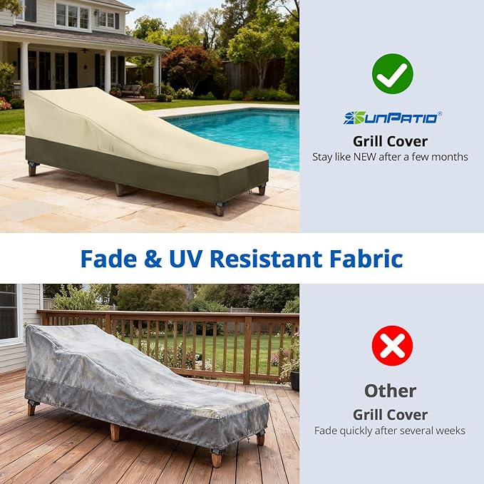 SunPatio Chaise Lounge Cover Outdoor Waterproof, Heavy Duty 2 Pack Patio Lounge Chair Covers, UV & Rip & Fade Resistant, All Weather Protection, 80"L x 32"W x 25"H, Beige & Olive
