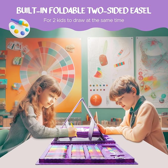 homicozy Art Supplies for Kids Ages 4-12,Mermaid Drawing Sets Art Case,Coloring Kits with Double Sided Trifold Easel,Crayon,Colored Pencil,Marker,Coloring Book,Drawing Stuffs Gifts for Girls Age 4-6-8