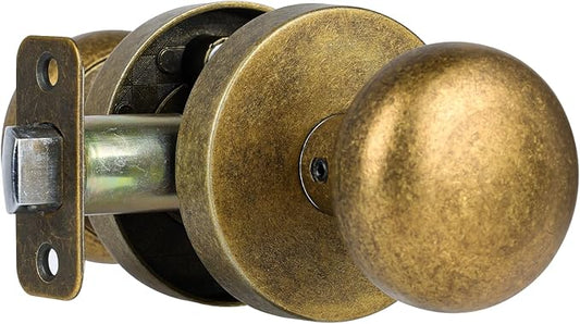 Passage Interior Door Knobs Antique Brass Bronze Door Knob for Hall and Kitchen No-Locking Vintage Round Design Door Handle, Zinc Alloy 1 Pack