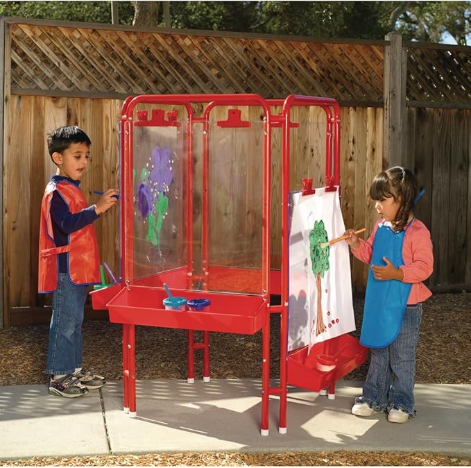 Colorations 4WAPE Adjustable Indoor-Outdoor Metal Frame Easel with Paint-on Acrylic Panels for Four Children