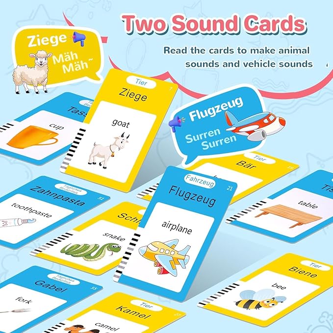 German & English Talking Flash Cards for Toddler 1-6 Year Olds, Learning Montessori Toys with 224 Sight Words, Speech Therapy Toys, Children's Sensory Preschool Learning Educational Birthday Gifts