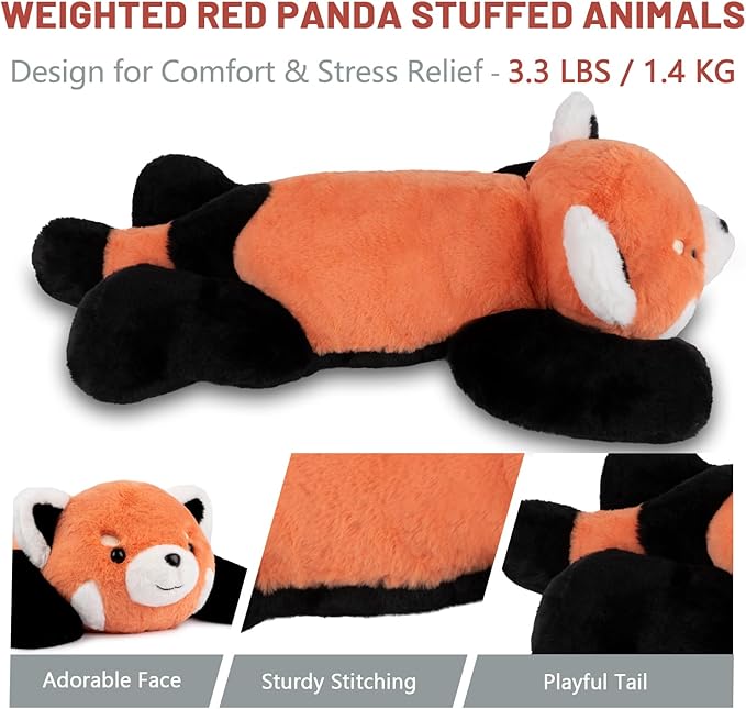 Niuniu Daddy 20" | 3.3 Pound Red Panda Weighted Stuffed Animals Plush Toy, Small Pillowfort Weighted Plush Animals for Kids Adults, Heavy Beads Body Stuffed Animal Pillow for Gift Birthday Christmas