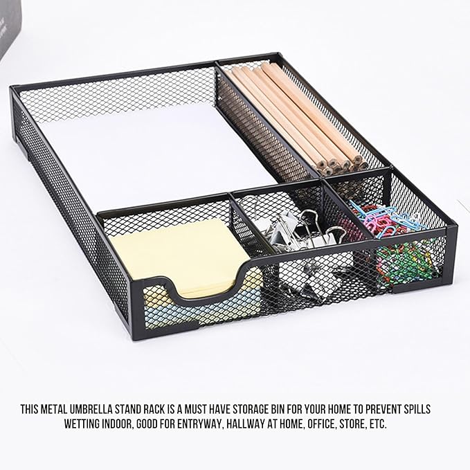 Pssopp Desk Drawer Organizer Tray, 5 Dividers Ventilated Mesh Space Saving Stationery Pen Pencil Organizers with anti Slip Pads for Office Supplies Makeup Vanity Desktop (Black)