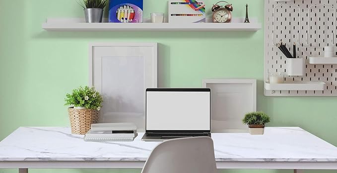 GL GLOBAL LIFE 55 inch Large Computer Desk Wood, Modern Simple Style Desk for Home Office, Bedroom, Study Student Writing Desk, Small Spaces, White Metal Frame, Marble Grain Top