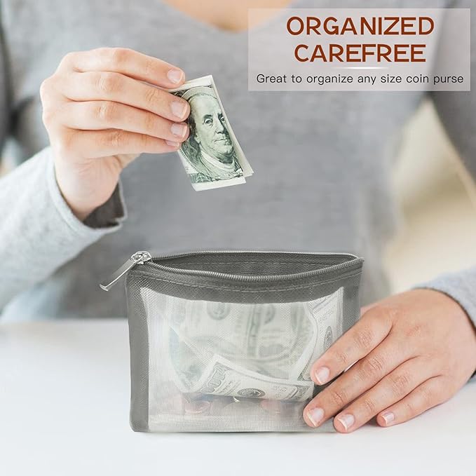 EASYFUN Small Zipper Pouch，6 Pieces Mini Mesh Pouch Coin Purse Portable Cosmetic Case Mesh Storage Bags with Key Kit Small Item Organizer,5 x 4 Inch