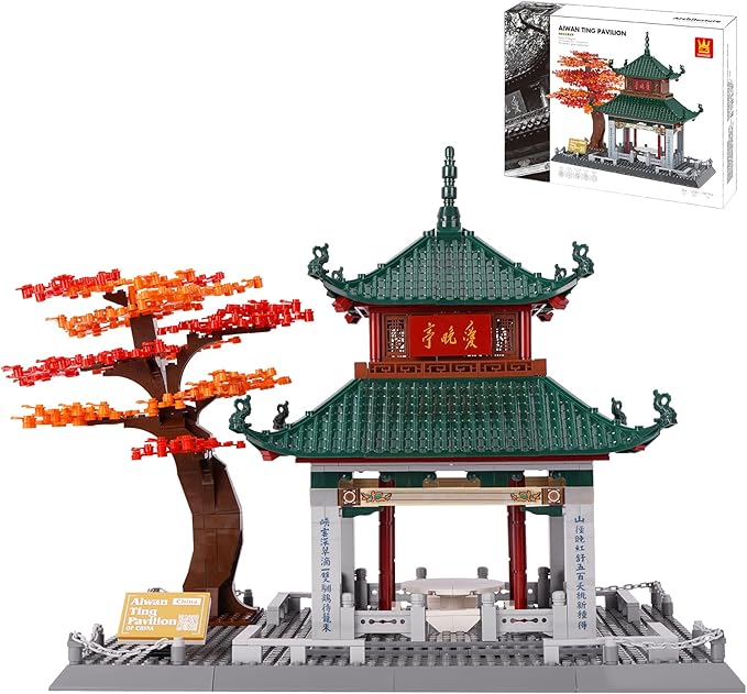 Oichy Building Blocks Set 987 PCS, Aiwan Ting Pavilion Architecture Model Kit Collection Toy Building Sets Gift for Adults and Kids