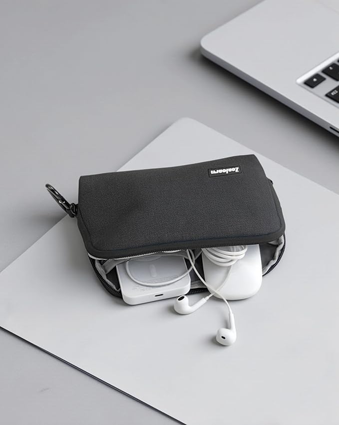 Zealearn Travel Tech Carrying Pouch - Portable Electronics Organizer Travel Case, Portable Tech Organizer, All-in-One Storage Bag for Charging Cable (2 Pack, Black, Medium+Small)