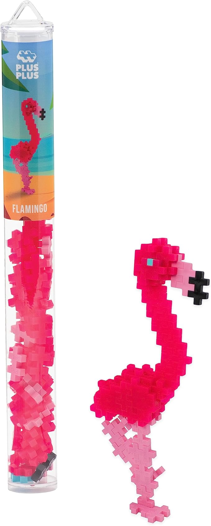 PLUS PLUS 3D Animal Figurine Building Block Set, 70 Mini Interlocking Puzzle Pieces, Fun STEM Toys for Kids - Flamingo Mini Maker Tube