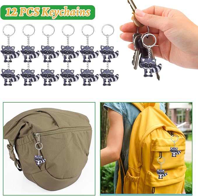 98 PCS Raccoon Party Favors, Raccoon Temporary Tattoos Slap Bracelets Keychains Stickers Badges for Woodland Raccoon Birthday Party Decorations Supplies Gifts for Kids Boys Girls Classroom Rewards