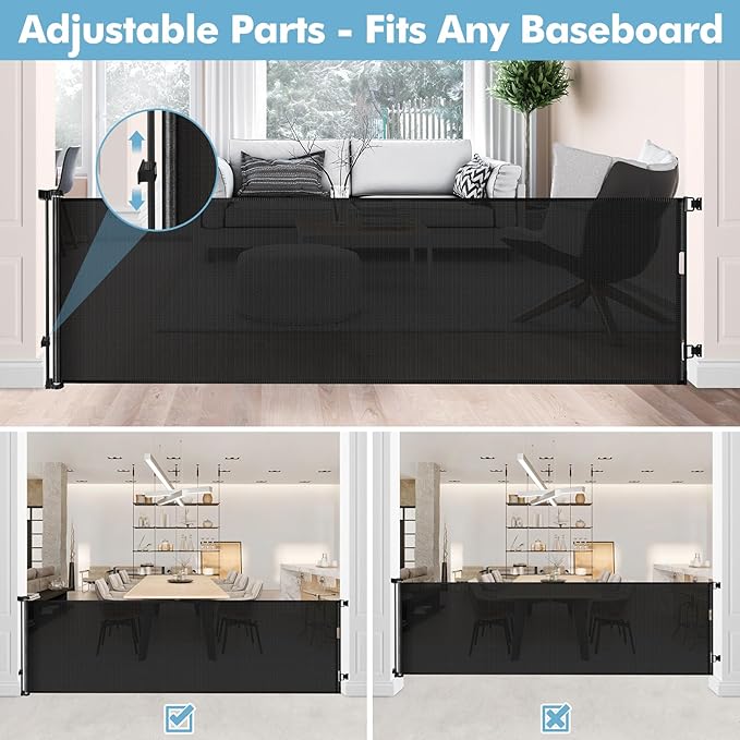 75 Inch Extra Wide Retractable Baby Gate for Wide Openings Child Gate Indoor Outdoor Retractable Gate Large Baby Gate Retractable Gates for Dogs Mesh Dog Gate for Stairs, Doorways, Porches, Black