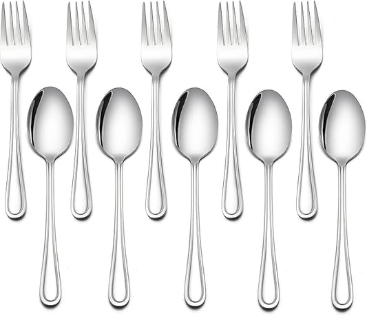 LIANYU 10-Piece Children Silverware Set, Kids Forks and Spoons Silverware Set, Stainless Steel Toddler Utensils Flatware, Child Cutlery for Home Preschools, Dishwasher Safe