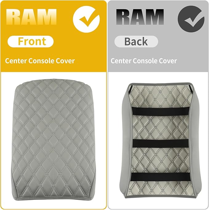 GIANT PANDA Custom Fit Center Console Cover for Dodge RAM 1500 2500 3500 2002-2012 with Jump Seat - Waterproof Armrest Center Cover - Full Protection,Grey