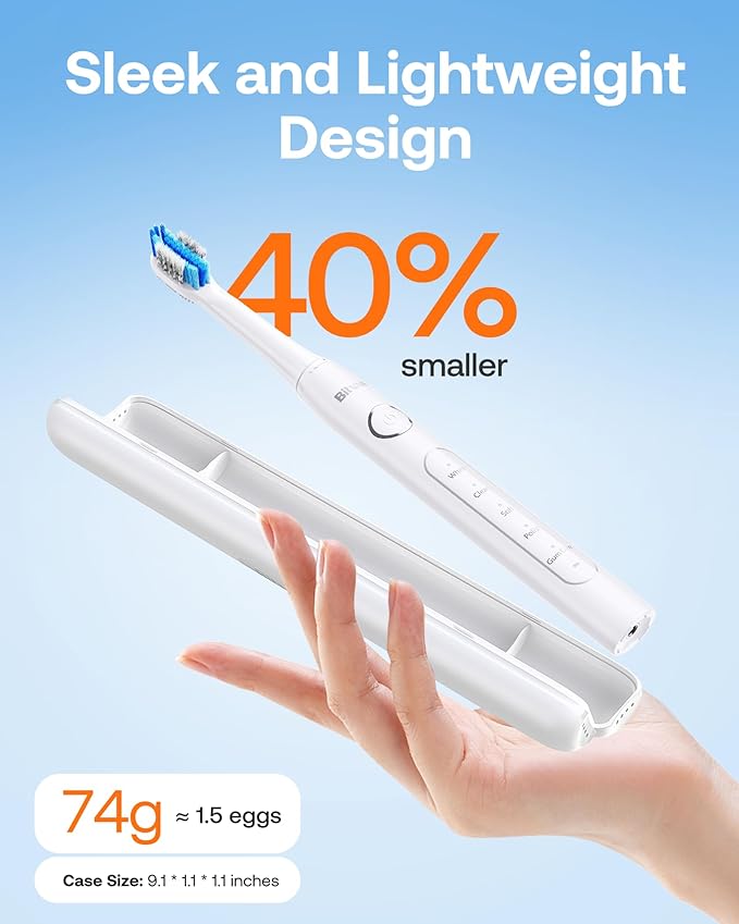 Bitvae Ultrasonic Electric Toothbrush for Adults and Kids, ADA Accepted Travel Electric Toothbrush with Rechargeable 60-Day Battery Life, 8 Toothbrush Heads, 5 Modes, Toothbrush Holder, Frost White