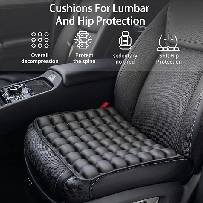 Inflatable Seat Cushion with Built-in Pump - Adjustable 3D Air Travel Cushion for Airplane, Car, Wheelchair - Portable Black Chair Pad for Long Flights, Driving, 17.7x15.7 Inches Black