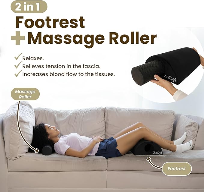 Foot Rest Under Desk Ergonomic Velvet Footstool with Massage Roller Improves Posture Relieves Plantar Fasciitis Reduces Fatigue for Office Home Gaming Adjustable Non Slip Washable Cover