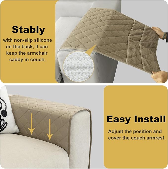 Remote Control Holder for Recliner,Armchair Caddy,Non Slip Sofa Armrest Storage Organizer for Recliner Couch with 6 Pockets for TV Remote,Cell Phone,Magazine (Beige)