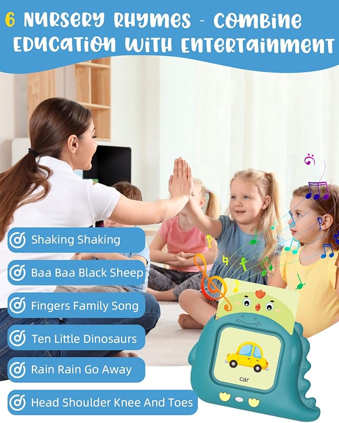 Talking Flash Cards for Toddlers 6 Songs 224 Words, Montessori Learning Toys for Kids Ages 1 2 3 4 5 6 Year Old, Autism Sensory Toys for Children, Gifts for Daughter Son Birthday Easter Christmas