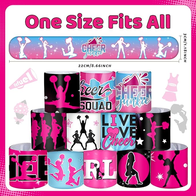 48PCS Cheerleading Slap Bracelets Sport Decor and Party Favors, Perfect for Cheerleading Birthday Decorations and Goodie Bags for Girls and Women