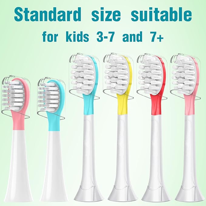 Kids Replacement Toothbrush Head for 7+ Child Soft Brush Red 4 Pack & Blue 4 Pack & 8 Hygienic Cover Compatible with Phillps Sonicare Kids Electric Toothbrush HX6321 HX6340 HX6032 HX6042 Total 8 Pack