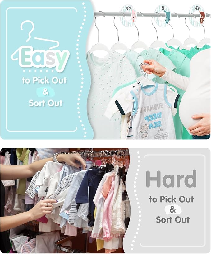 Baby Hangers, VIS'V 11 Inch White Velvet Kids Hangers with 6 Pcs Size Dividers Non Slip Nursery Children Closet Clothes Hangers for Infant Toddler Girls and Boys 50 Pcs