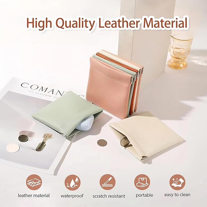 4Pcs Personalized Snap Closure Leather Organizer Pouch,Portable Small Makeup Bag for Women,Coin Purse Lipstick Cosmetics Accessories Organizer,Small Travel Kit Storage Pouch ﻿ (D)