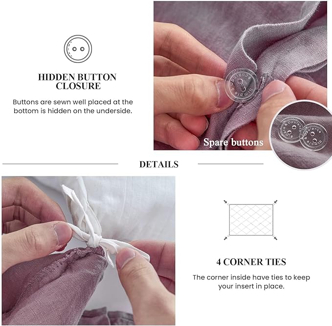 Simple&Opulence 100% Linen Duvet Cover Set, 3 PCS Natural French Flax Purple Ruffle Duvet Cover King Size, Breathable Comfy Linen Bedding Comforter Cover with 2 Pillowcases (Purple, 104" X 92")