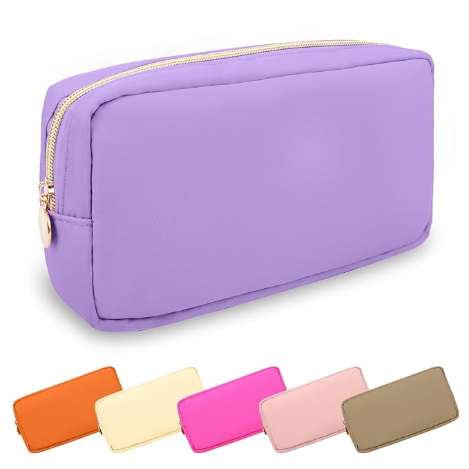 UIXIZQ Small Makeup Bag Pouch for Purse, Nylon Travel Toiletry Storage Bag Cute Preppy Cosmetic Bag for Women Girls, Waterproof Makeup Organizer Bag Pouch Skincare Bag Purse with Zipper (Small-Grape)