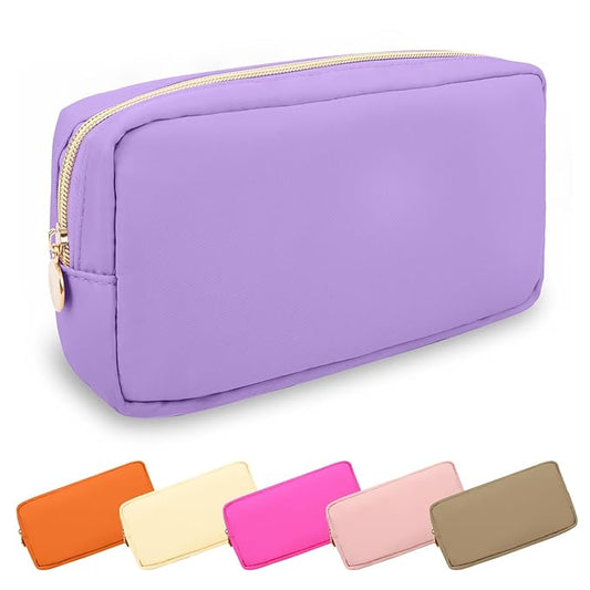 UIXIZQ Small Makeup Bag Pouch for Purse, Nylon Travel Toiletry Storage Bag Cute Preppy Cosmetic Bag for Women Girls, Waterproof Makeup Organizer Bag Pouch Skincare Bag Purse with Zipper (Small-Grape)