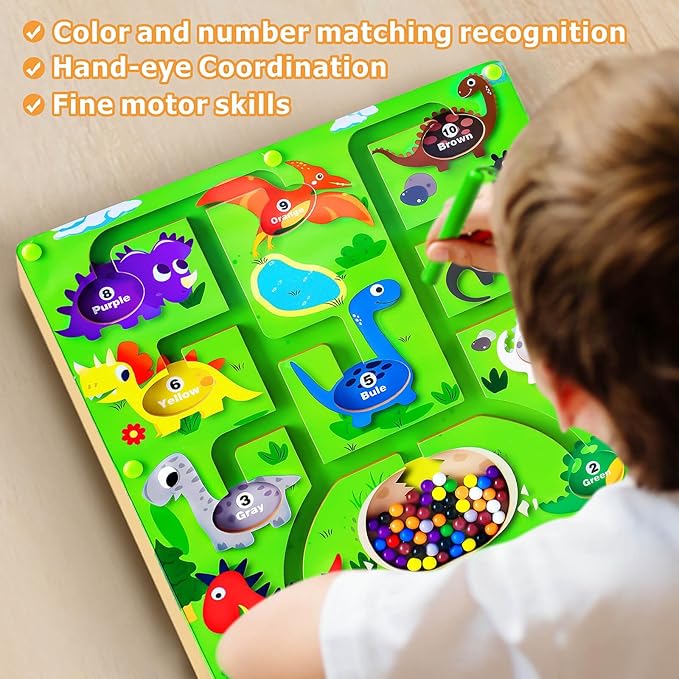 Magnetic Color and Number Maze,Montessori Toys for 3 4 5 Year Old Boys Girls,Wooden Puzzle Activity Board,Gifts for Preschool Sensory Activities for Toddlers.