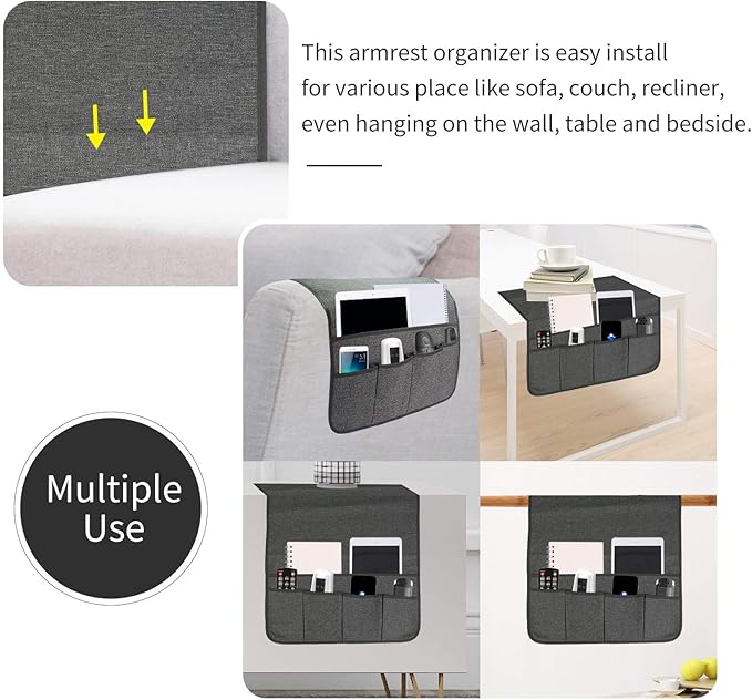 Sofa Armrest Organizer, Remote Control Holder for Recliner Couch, Arm Chair Caddy with 5 Pockets for Magazine, Tablet, Phone, iPad