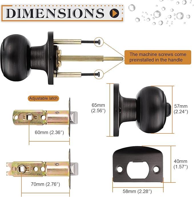 Probrico Oil Rubbed Bronze Door Knobs, Interior Door Knobs with Round Ball Knob, Bronze Privacy Door Knob for Bedroom Bathroom, 3 Pack