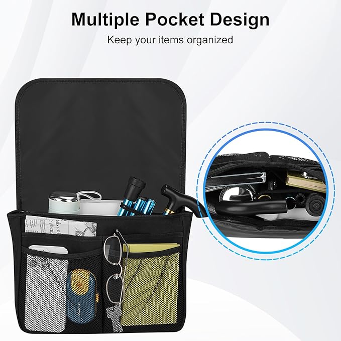 supregear Wheelchair Side Bag, Waterproof Storage Pouch for Rollator, Walkers, Power Wheelchairs and Knee Scooters - Wheelchair Armrest Bag for Elderly Seniors Portable Travel Tote