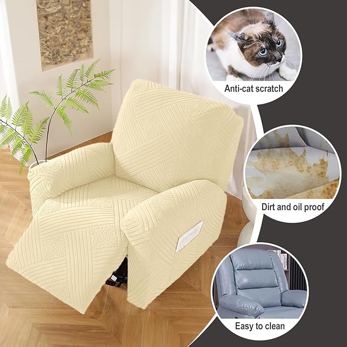 NORTHERN BROTHERS Oversized Recliner Cover - Lazy Boy Recliner Covers That Stay in Place, 4 Pieces Large Recliner Chair Covers 1 Seater, Beige